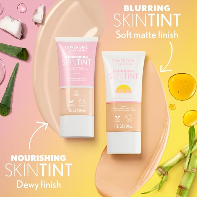 COVERGIRL Clean Fresh Blurring Skin Tint with SPF 30, 450 Rich Warm, Liquid Foundation, Soft Matte Finish, Smooths, Brightens, Blurs Pores, Mineral Sunscreen, Vegan Formula