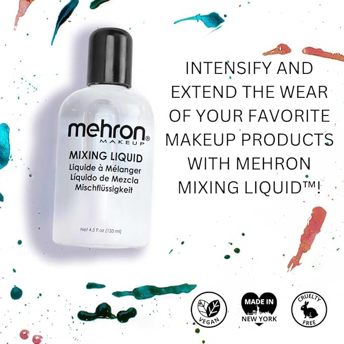 Mehron Makeup Mixing Liquid | Water Resistant For All Day Wear | Multi-Use Makeup Transformer | Eyeliner Mixing Medium | Clear 4.5 fl oz (133 ml) (Pack of 2)