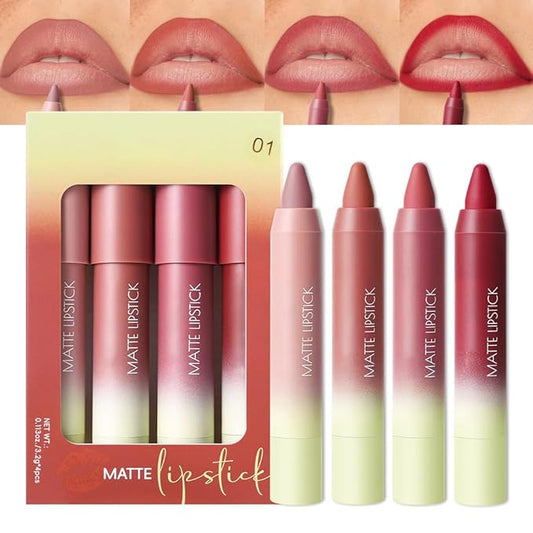 BINGBRUSH 4PCS 2in1 Matte Lip Liner and Lipstick Combo, Lipstick for Women, Longwear Waterproof Lip Liner Pencil, Matte lipstick Smudge Proof,Women's Long Lasting Lip Makeup (Set1 01#+02#+03#+04#)