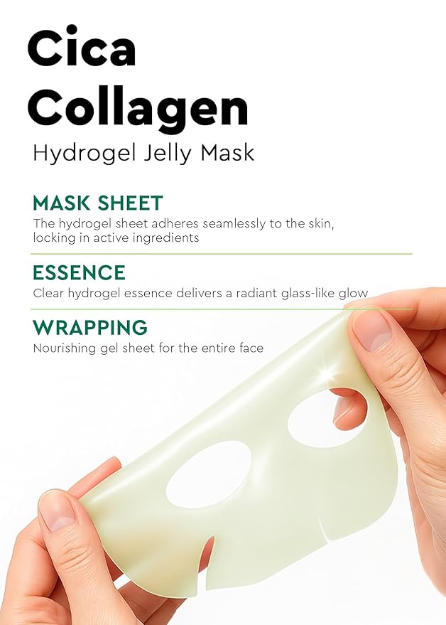 Bewants Cica Collagen Hydrogel Jelly Mask with Centella Asiatica, Aloe Vera, Cucumber Extract – Moisturizing Face Sheet for Soothing, Firming, and Radiance (1 Pack)
