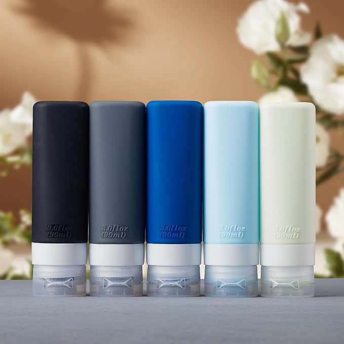 INSFIT Travel Bottles for Toiletries, TSA Approved 3oz Travel Size Containers, BPA Free Leak Proof Squeezable Silicone Tubes for Shampoo Conditioner Lotion Soap with Labels