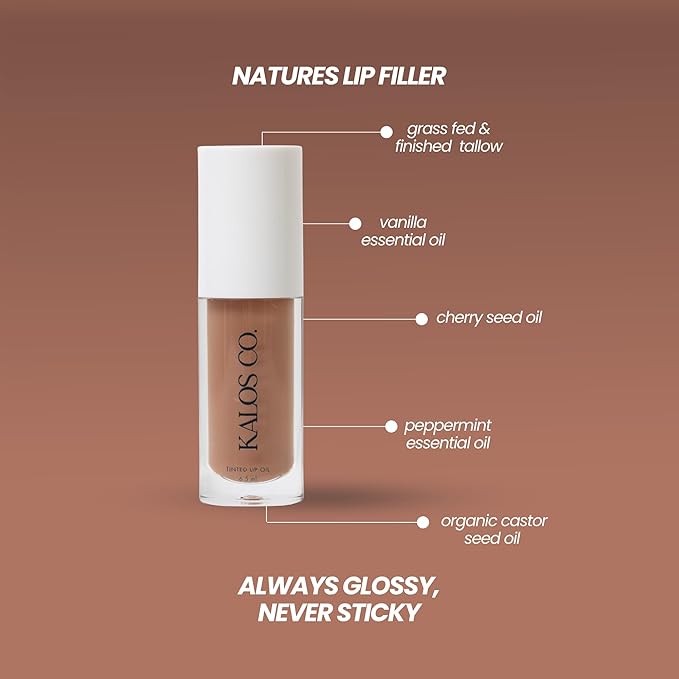 Tinted Lip Oil with Tallow & Lanolin – Hydrating Balm-Gloss Hybrid with Cherry Seed Oil & Castor Oil – Natural Mineral Pigments, Nourishing Moisture, Non-Sticky Shine (5 Shades) (Bare)
