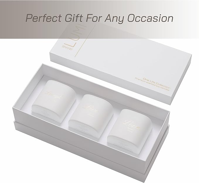 Set of 3 Scented Soy Candles Gift Set | One Life Collection | Orange Blossom, White Tea and White Bloom | Crackling Wood Wick | 50+ HR Burn, 9.8oz Each | Luxury Soy Candle Gift for Women & Home