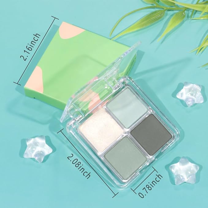 Light Green 4Colors Eyeshadow Makeup Palette,Mint Green Natural Neutral Powde Eye Shadow Palettes for Older Women,Long Lasting Naturing-Looking,Lightweight,Waterproof,Eye Makeup Kit Travel Size,Vegan