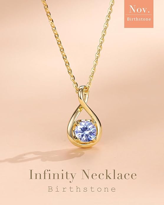 FANCIME Birthstone Necklaces for Women Fine Jewelry Sterling Silver Dainty Infinity Pendant Anniversary Birthday Christmas Gifts for Her Wife Mom Lady Daughter, Chain 16"+2" Extend