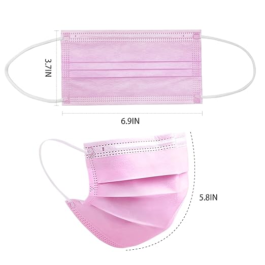 DC-BEAUTIFUL 100 Pcs Pink Disposable 3 Ply Earloop Face Masks,Fit for Adults