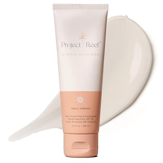 SPF 30 Mineral Sunscreen - Reef Friendly, Ocean Safe, Vegan Sunscreen Lotion for All Ages, No White Residue, Water-Resistant, 3.4 fl oz