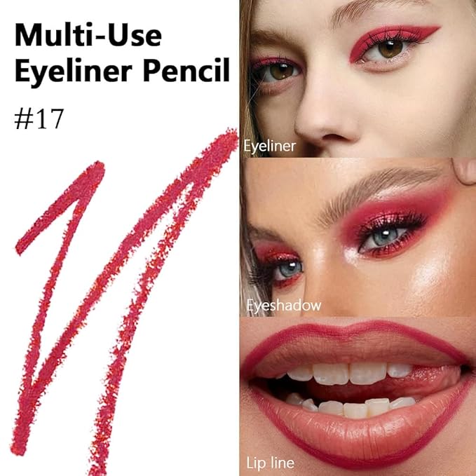 evpct Red Eyeliner Pencils for Eyes, True Red Colored Eye Liner Pencil Pen Makeup Waterproof Smudge Proof, Colored Gel Waterline Eyeliner Liquid, Face Eye Paint Stick Halloween Makeup 17