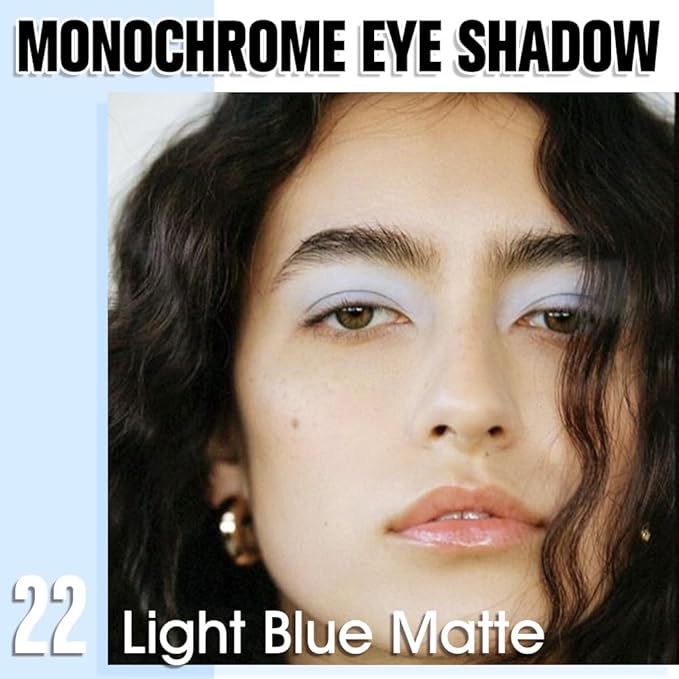 Light Blue Matte Single Eyeshadow, Lightweight Blendable Mini Eye Shadow for Older Women, Monochrome Eyeshadow Palette Makeup Pigmented Waterproof, Vegan & Cruelty-Free, 22