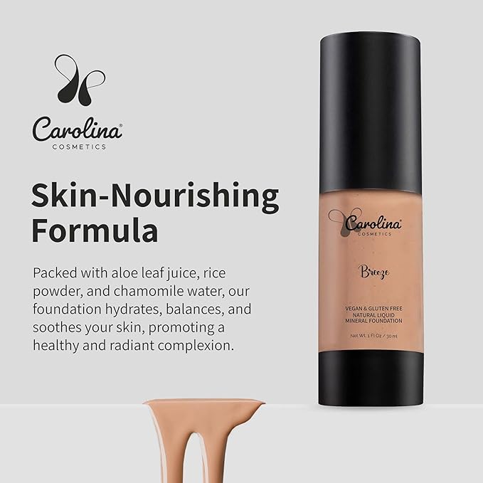 Foundation in Breeze Shade Plant-Based - Hydrating, Pore-Minimizing & Buildable Coverage - Vegan, Non-GMO, Paraben-Free - 1oz