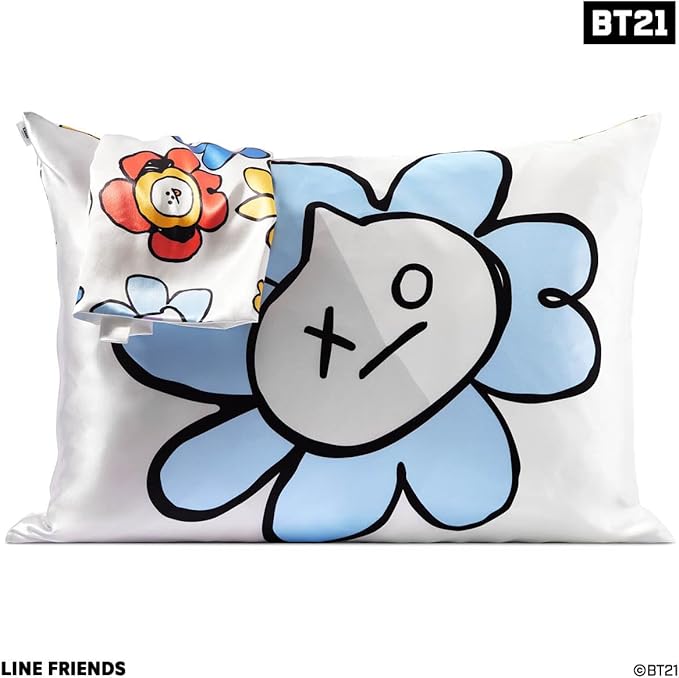 Kitsch x BT21 (Van) Satin Pillowcase with Zipper for Hair & Skin - Softer Than Silk Pillow Cases, Smooth Cooling Pillow Cover, Wrinkle-Free, Machine Washable, Queen/Standard (19x26)