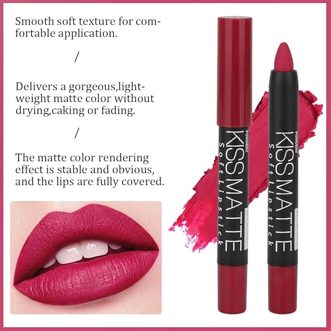 BINGBRUSH 3 Colors Moisture Smooth Longwear Lipstick Pack Set, Matte Color Stick Ultimate Lip Crayon for Makeup Collection - Nourishing Waterproof Velvet (02# 12# 14#)