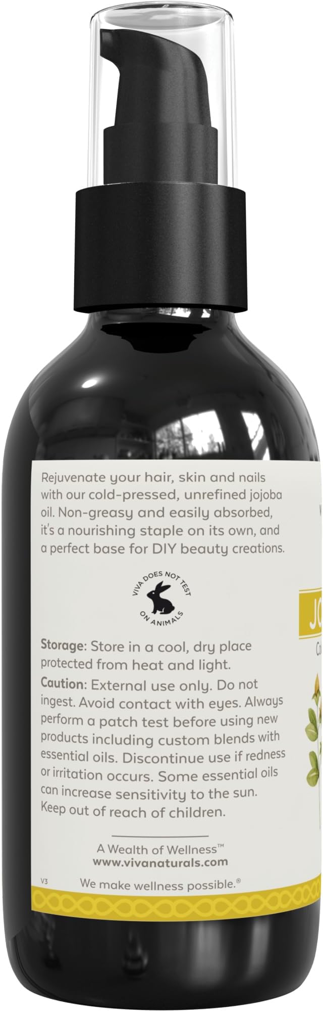 Viva Naturals Organic Jojoba Oil - Pure Cold-Pressed for Skin and Hair, USDA Certified Face Moisturizer, 4 fl. oz