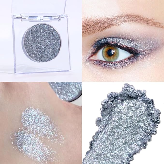 Glitter Shimmer Sparkle Eye Shadow Palette Makeup for Women, Shimmer Blue Glitter Metallic Holographic Iridescent Cream Iridescent Single Monochrome Eyeshadow Makeup