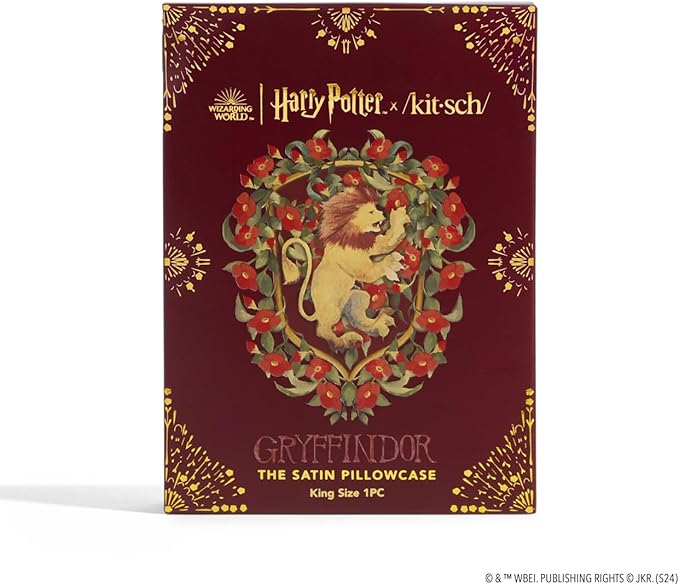 Kitsch x Harry Potter Gryffindor Satin Pillowcase with Zipper for Hair & Skin – Double-Sided, Softer Than Silk, Wrinkle-Free, Machine Washable, Frizz Control, Breakout Prevention - King Size (19x36)