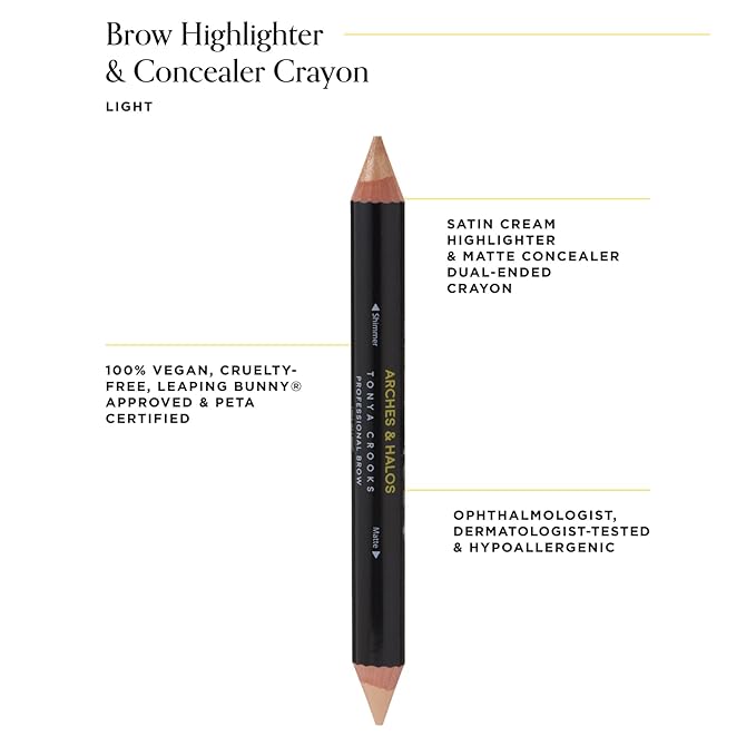Arches & Halos Brow Highlighting and Concealer Crayon - Light - Shaping and Shimmer Eyebrow Stick and Highlighter Duo - Soft, Ultra Creamy Formula - Define, and Sculpt for Sharp Brows - 0.176 oz