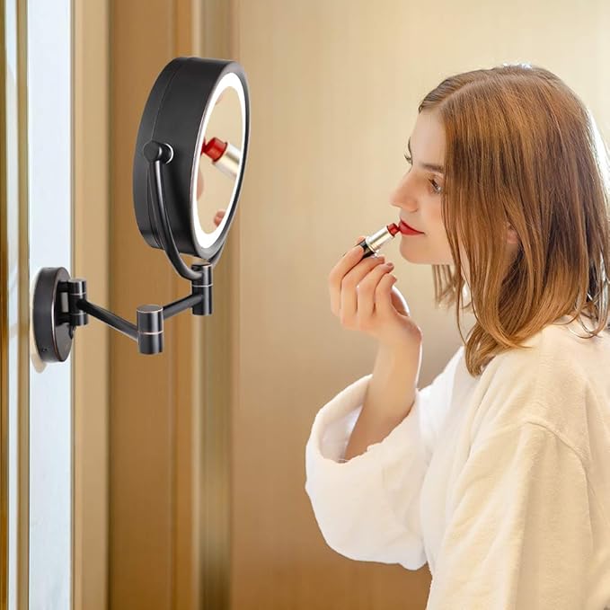 GURUN 8.5" Plug-in Magnifying Makeup Mirror with 3 Tones LED Lights Double Sided Vanity Mirror for Bathroom with 10X Magnification M1809DO (Oil-Rubbed Bronze/10X)