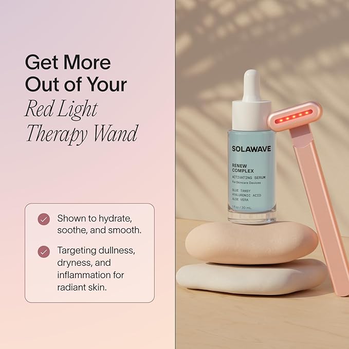 Solawave Renew Complex Red Light Therapy Activation Serum for Face & Neck | Pairs with LED Facial Wand Device | Hydrates & Plumps the Skin | Blue Tansy, Aloe Vera, Hyaluronic Acid (1 Oz)