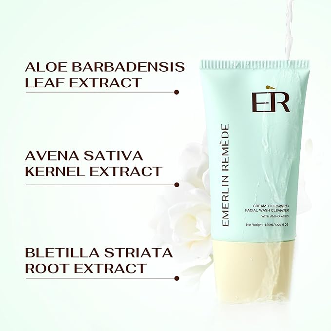 Cream-to-Foam Cleanser with Aloe Water, Ceramide NP, Hyaluronic Acid & Xylitol, Hydrating Barrier Support for Oily to Normal Skin, 120ml