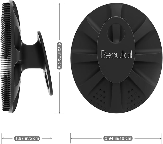 Silicone Body Scrubber 2 Pack, BEAUTAIL Shower Bath Wash Brush, Gentle Exfoliating Scrub Cleansing Loofah for Women Men Baby Sensitive Skin, Easy to Clean, Lather Nicely, More Hygienic, Black+Cyan