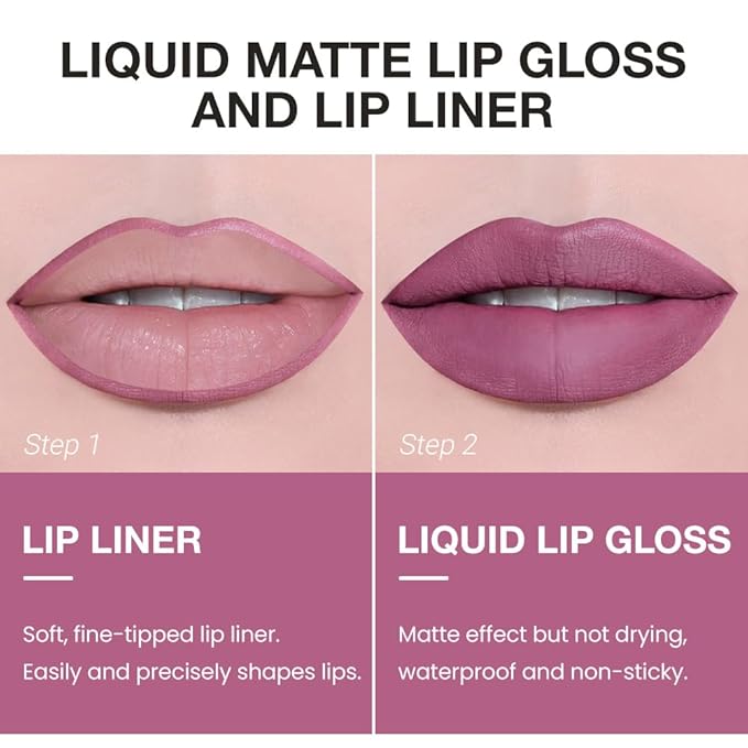 AMY'S DIARY 2pcs Matte Dark Red Lip Liner & Lipstick Makeup Set, Liquid Lipstick 24H and Lip Liner Set Matt Liquid Lips Make Up Waterproof Long Lasting (09#, 2 Pcs Set)