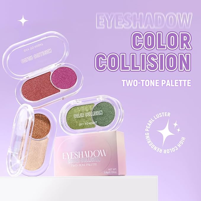 Copper Browm Roses Pink Shimmer Eyeshadow Double Colors Palette, High Pigment Eye Shadow Powder, Blendable Smooth and Texture Waterproof,Smudge-proof,Durable and Long-lasting Makeup Palette 04