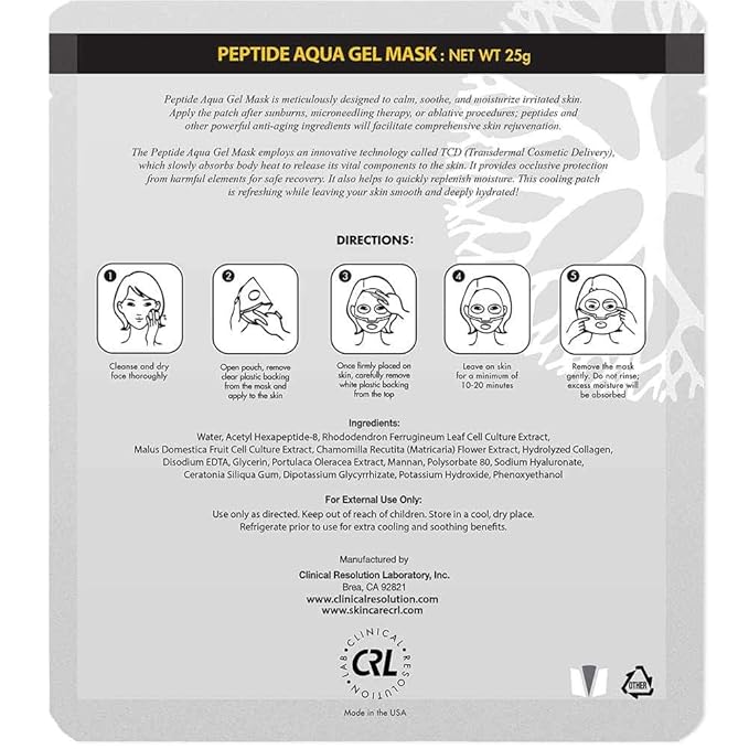Clinical Resolution CRL Peptide Aqua Gel Mask 5 Pack, Instant Hydration, Soothing, Cooling, Healing, Post-Treatment, Post Microneedling, Reduce Redness and Stinging Feeling