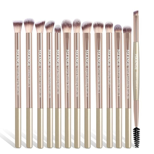MAANGE 13 Pcs Makeup Brushes with Bag, Multi-functional Eye Makeup Brush Set Professional Blending Eyeshadow Concealer Eyebrows Eyeliner (Gold)