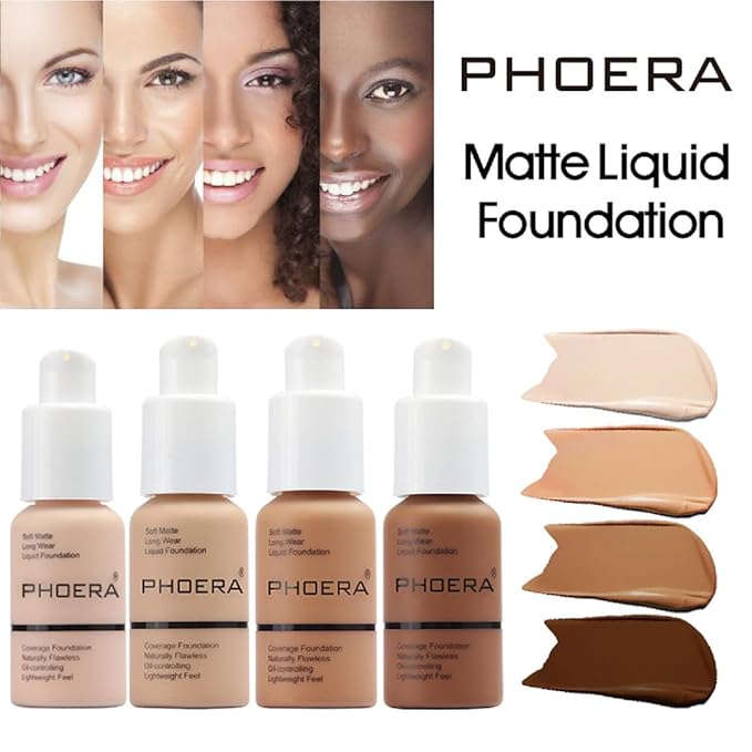 2 Pack PHOERA Foundation 104- Buff Beige and 105- Sand, Full Coverage Flawless Soft Matte 24 HR Oil Control Waterproof Concealer Makeup.