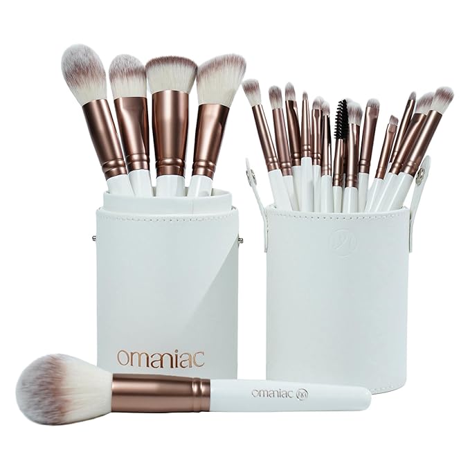 OMANIAC Makeup Brush Set， 20Pcs Professional Makeup Brushes for Foundation,Powder,Eyeshadow,Concealer Cream,Blush Buffe etc,with White Makeup Brushes Kit Case