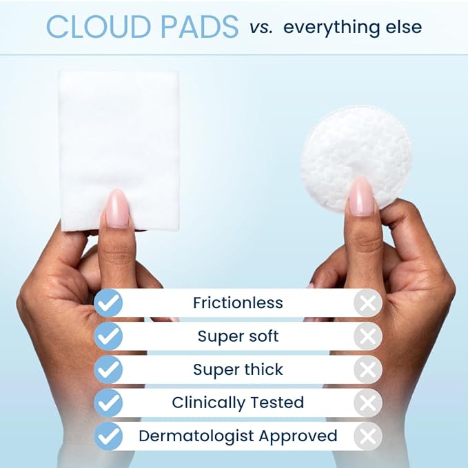 Clean Skin Club Cloud Pads, Ultra-Soft & Thick Face Pads, 100% Organic Cotton Dermatologist-Approved Makeup Remover and Toner Applicator, Sensitive-Skin Safe, 60 Count (Pack of 1)