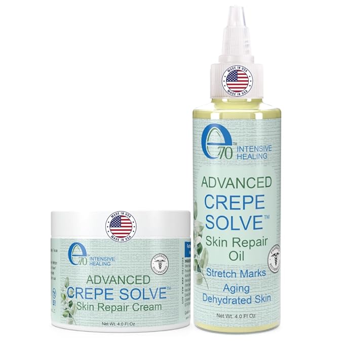 Crepe Skin Erase Cream & Firming Oil Set (2 Pk, 4 Fl Oz each) - with Natural Oils, Licorice Root & Chamomile Extract - Crepey Skin Tightening and Firming Body Cream & Oil, Made in USA