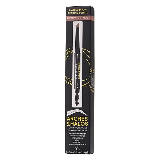 Arches & Halos Angled Brow Shading Pencil - Dual Ended Pencil and Brush with Highly Pigmented Color - Define, Detail and Build Brows - Vegan and Cruelty Free Makeup - Sunny Blonde, 0.012 oz