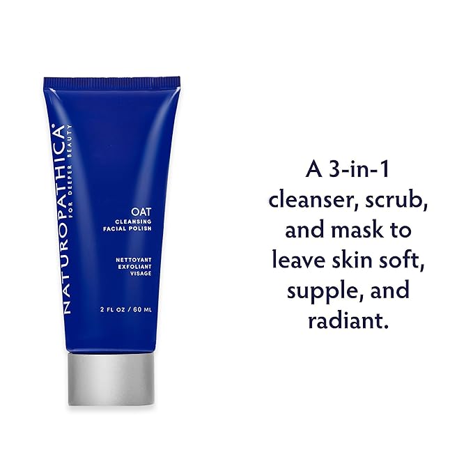 Naturopathica Oat Cleansing Facial Polish, Multi-Use Facial Cleanser, Face Scrub and Mask, Exfoliating Face Wash for Men & Women, Travel Size, 2 fl oz