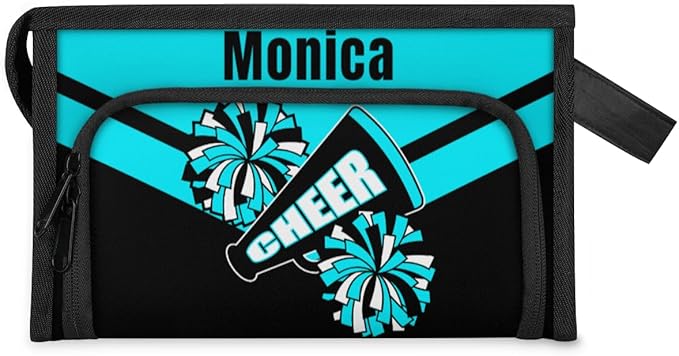 Custom-Makeup-Bag Personalized Travel Toiletry Bag Text Customized Cheer Makeup Bags Cosmetic Bags for Women With Divider & Handle Blue