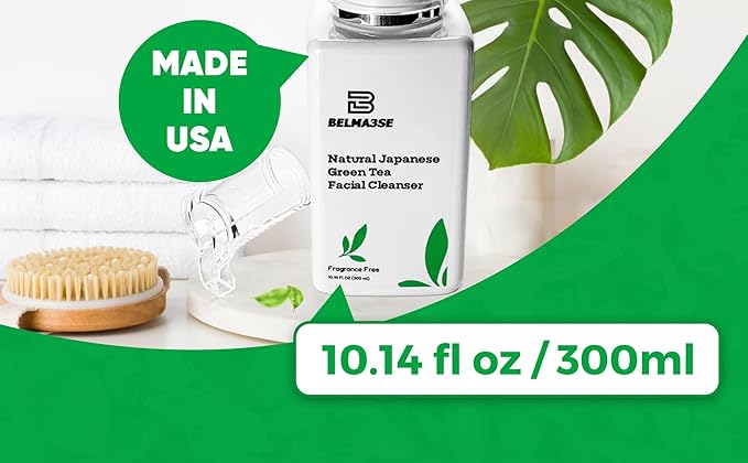 Natural Japanese Green Tea Facial Cleanser – Foaming Face Wash for Sensitive Skin with Aloe Vera, Chamomile & Cucumber | Hydrating Sulfate Free Green Tea Face Wash & Cleanser (10.14 fl oz / 300ml)
