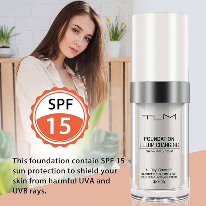 TLM Colour Changing Foundation, 2Pack Flawless Color Changing Foundation Makeup Base Moisturizing Liquid Foundation for Women, Concealer Cover, Girls SPF15, Sunscreen, Non-Greasy,Long Lasting