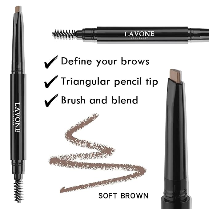 LAVONE Eyebrow Stamp Pencil Kit - Brow Stamp Trio with Waterproof Eyebrow Pencil, Eyeliner, Pomade, Dual-ended Brush - Grey