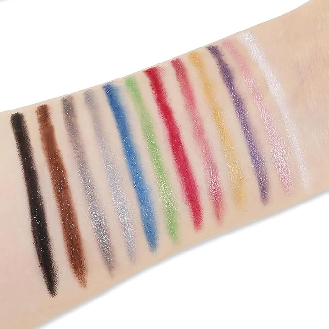 Jumbo Glitter Eyeshadow Stick Set, 12 Shades Blendable Shimmer Eye Pencils