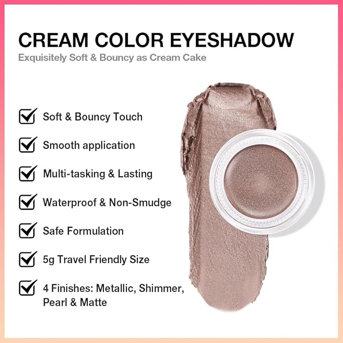 evpct Single Cream Eye Shadow Palette Pot Makeup for Older Women, Caramel Shimmer Glitter Metallic Monochrome Cream to Powder Eyeshadow Palette Eye Brightener, Waterproof Blendable, 710