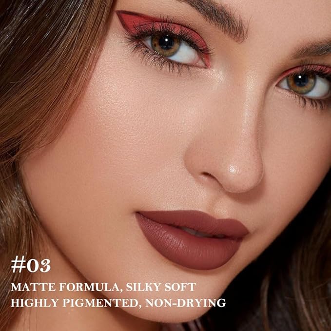 evpct Reddish Brown Gradient Matte Lipstick Lip Liner Crayon Combo Pencil Set for Women Long Lasting Waterproof, Brown Red Matte Cream Lip Liner and Lipstick Combo Makeup Flawless Gradual Ombre Effect