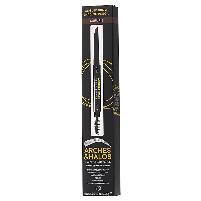 Arches & Halos Angled Brow Shading Pencil - Double Sided Eyebrow Filler and Spoolie - Angled Brush Design for Precise Shaping and Styling - Buildable, Easy Blend Pigment - Auburn - 0.012 oz