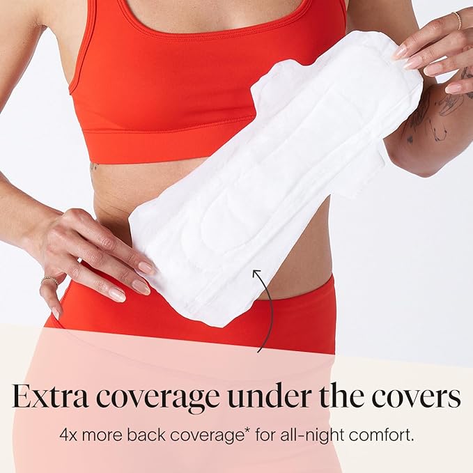 Cora 100% Organic Cotton Topsheet Pad | Ultra Thin Period Pads with Wings | Extra Heavy Overnight Absorbency | Unscented Ultra-Absorbent Sanitary Pads for Women (48 Count)