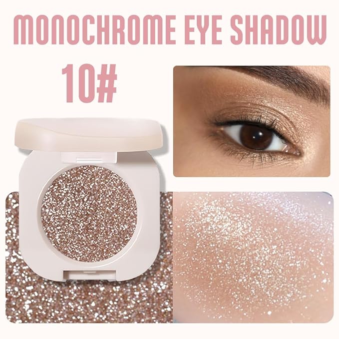 Glitter Shimmer Sparkle Eyeshadow Palette Makeup for Older Women, Glitter Light Brown Shimmer Metallic Holographic Multichrome Cream Iridescent Single Monochrome Eye Shadow Makeup, 10