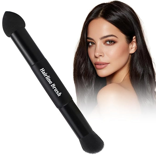 VOLLUCK Dual-Ended Hairline Powder Brush, 2-in-1 Travel Makeup Brush Set with Sponge & Root Angled Concealer/Contour Tip for Seamless Blending Root Touch Up, Soft, Easy to Color