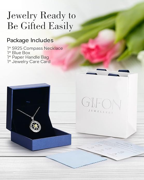 S925 Necklace Gift for Wife |Compass Jewelry |Women Anniversary |Sterling Silver |Girlfriend Birthday Gifts for Her Valentines |I'd be Lost without You |Jewel 18K Gold
