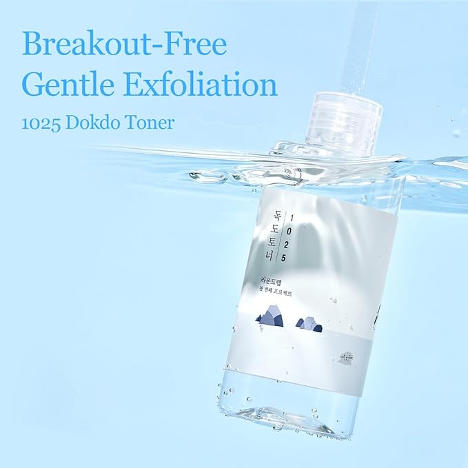 ROUND LAB 1025 Dokdo Toner 6.76 Fl Oz, Oil Control and Reduces Excess Sebum, Gentle Exfoliating Facial Toner, Deep Sea Water for Moisturization, Soft Finish Without Stickiness, Korean Skin Care
