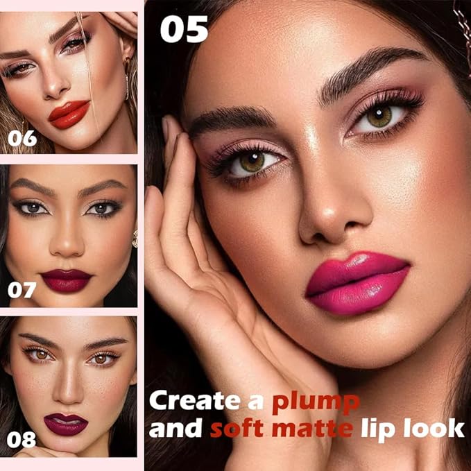 4Pcs Matte Lipstick Set for Women, Hot Pink Orange Red Maroon Plum Purple LIpstick Lip Balm, Long Lasting Waterproof Transfer-Proof Vegan Lip Gloss Products Makeup All-Day Formula SetA02