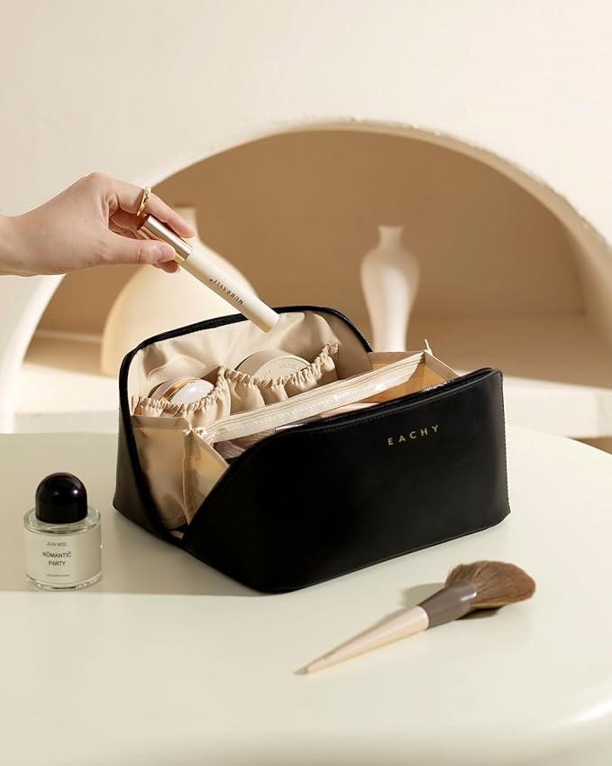 EACHY Travel Makeup Bag,Large Capacity Cosmetic Bags for Women,Waterproof Portable Pouch Open Flat Toiletry Bag Pattern Makeup Bag