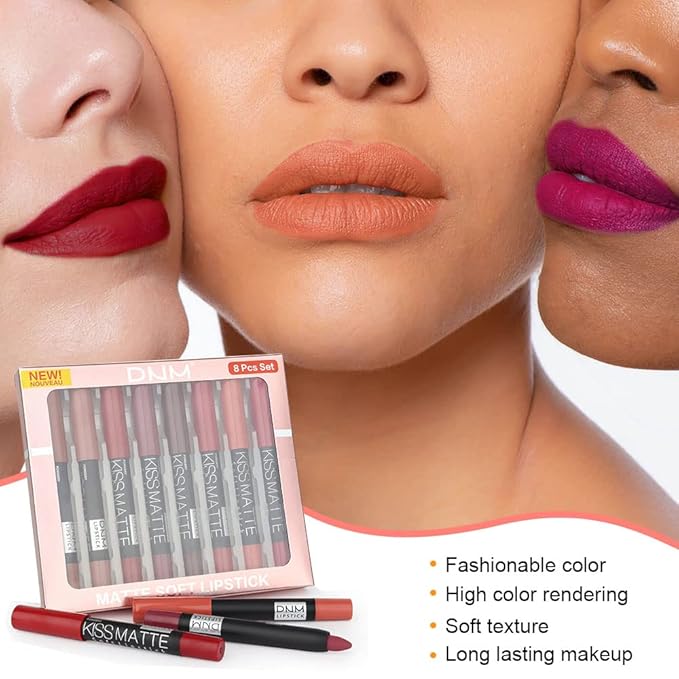 BINGBRUSH 8 Colors Moisture Smooth Longwear Lipstick Pack Set, Matte Color Stick Ultimate Lip Crayon for Makeup Collection - Nourishing Waterproof Velvet Lipgloss Lip Stain (set08)